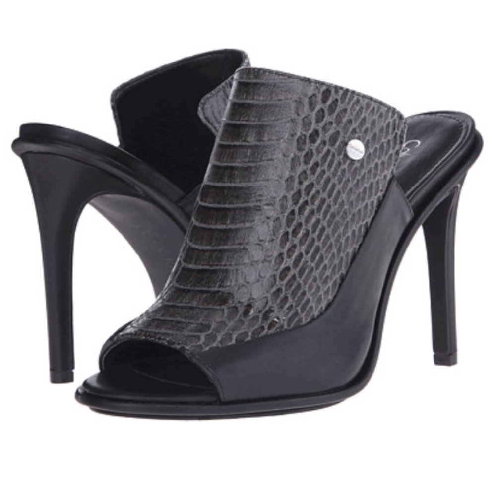 Calvin Klein Aloris Snake Print Leather Mules 10